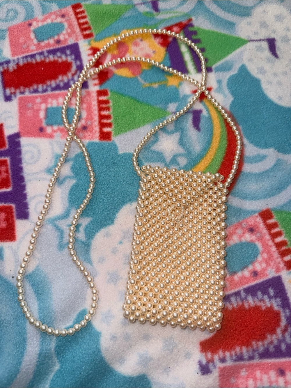 Pearl Beaded Crossbody Phone Bag - Ivory Pearl *missing closure button